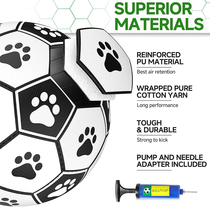 QDAN Dog Toys Soccer Ball with Straps, Interactive Dog Toys for Tug of War, Puppy Birthday Gifts, Dog Tug Toy, Dog Water Toy, Durable Dog Balls World Cup for Small & Medium Dogs（6 Inch）