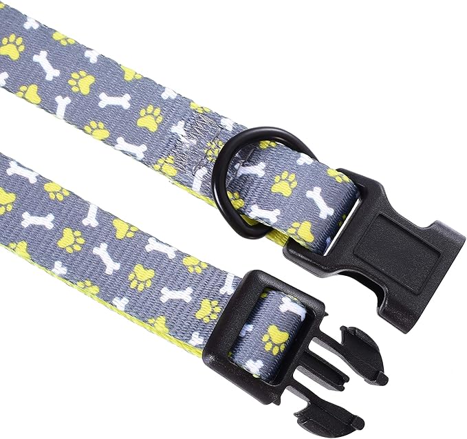 Mile High Life Dog Collar | Cute Puppy Collars | Lightweight Girl Dog Collar | Soft Boy Dog Collars | w Paws Bones Mustache Pattern (Gray, Large)