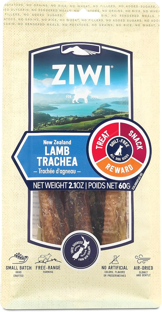 ZIWI Dog Chews and Treats  Lamb Trachea - All Natural, Air-Dried, Single Protein, Grain-free, High-Value Treat, Snack, Reward 2.1 Ounce (Pack of 1)