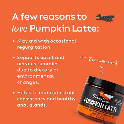 Super Snouts Pumpkin Latte Digestive Supplement for Dogs & Cats, Pumpkin Powder with Goat_ Milk, Made in USA Antibiotic Free, Healthy Gut & Stool, 10 oz