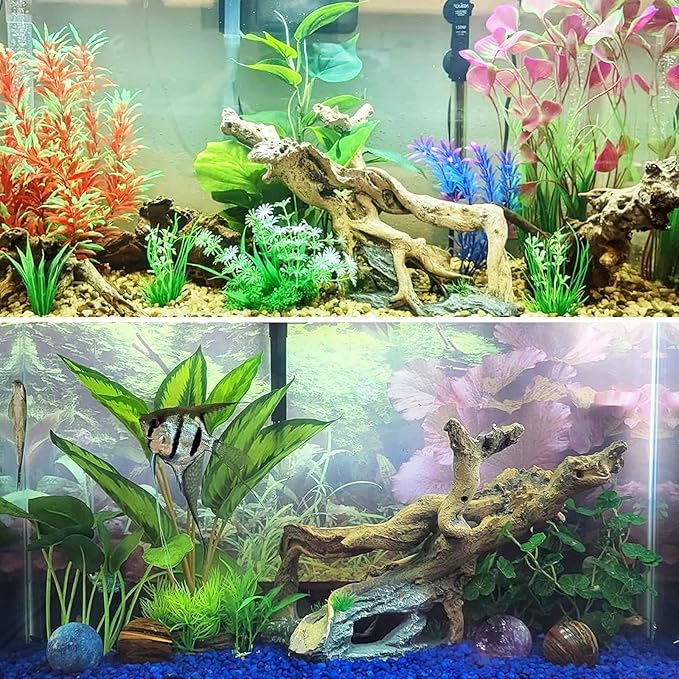 PINVNBY Resin Driftwood Aquarium Decoration Tree Branch Fish Tank Trunk Ornament Betta Log Reptile Climb with Holes for Shrimp Lizard Fish Gecko(3 PCS)