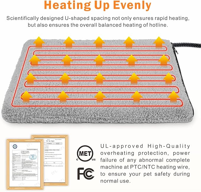 Heated Cat Bed, 11 Adjustable Temperature Pet Heating Pad Indoor for Dogs Cats Heating Mat with Timer, Auto Power Off, Electric Pet Heating Pad for Cat House (Grey, S(18" x 16"))