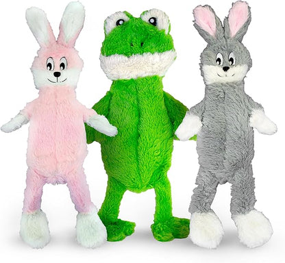 FGA MARKETPLACE Frog-Grey and Pink Rabbit Flat NO Stuffing NO Squeak Plush Dog Toy, Funny Style Will Entertain Your Dog for Hours, Recommended for Small and Medium Dog 21 INCH Long