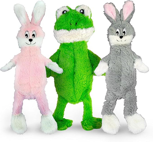 FGA MARKETPLACE Frog-Grey and Pink Rabbit Flat NO Stuffing NO Squeak Plush Dog Toy, Funny Style Will Entertain Your Dog for Hours, Recommended for Small and Medium Dog 21 INCH Long