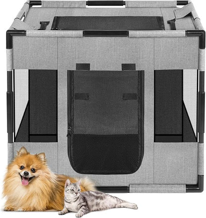 Dog Playpen, Portable Pet Playpen, Oxford Fabric Puppy Playpen, Breathable Dog Pen for Puppy, Kitten, Rabbit, Tent Crates Cage for Indoor/Outdoor, Top and Bottom with Zipper (S Grey)