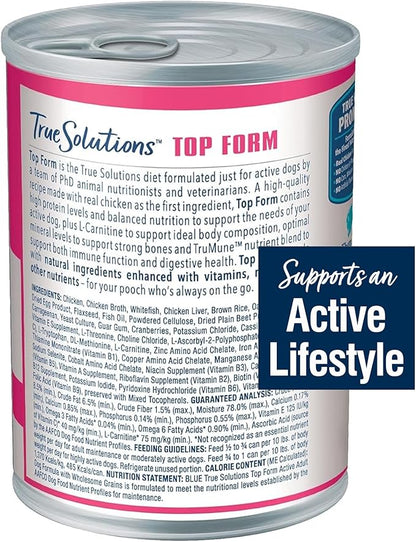 Blue Buffalo True Solutions Top Form Wet Dog Food for Active Adult Dogs, Supports an Active Lifestyle, Made with Natural Ingredients, Chicken, 12.5-oz. Cans (12 Count)