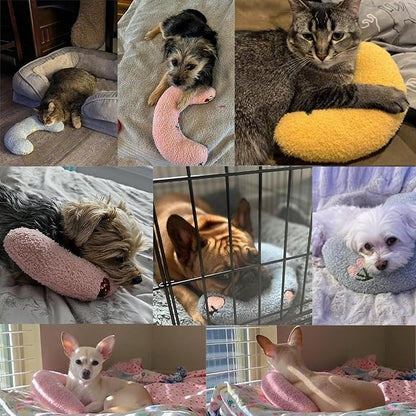 T'CHAQUE Dog Pillow Bed, Cat Calming Pillow, Dog Neck Pillow for Joint Relief Sleeping, Ultra Soft Half Donut Cuddler, Pillow Pet for Upper Spine Support, Doggy/Kitten Pillow Training Toy, BlueCactus