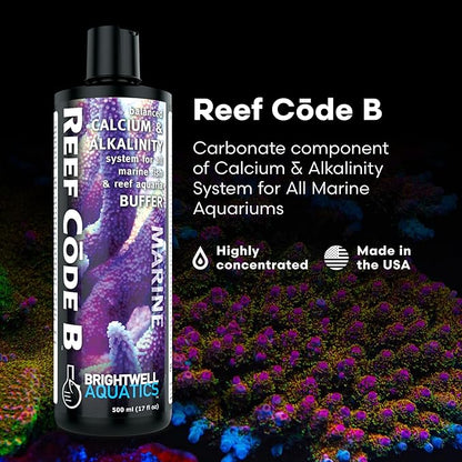 Brightwell Aquatics - Reef Code B - Balanced Calcium & Alkalinity System Water Conditioner - For All Saltwater Marine Fish & Reef Fish Tanks - Aquarium Water Treatments, 16.9 fl oz
