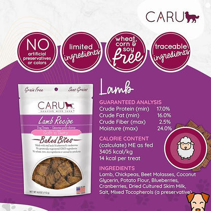 CARU - Soft 'n Tasty Baked Bites - Lamb Bites Dog Treats - Flavorful Training Treats - 4 oz.