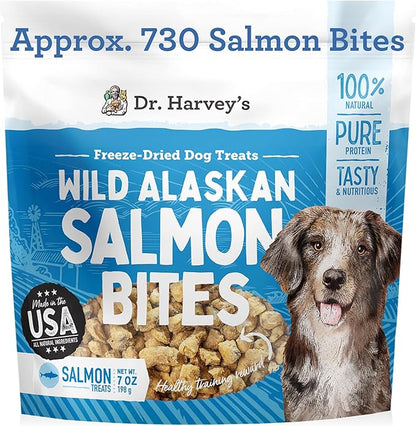 Dr. Harvey's Wild Alaskan Salmon Bites Freeze Dried Dog Training Treats with Salmon Meat for Dogs, 7 Ounces