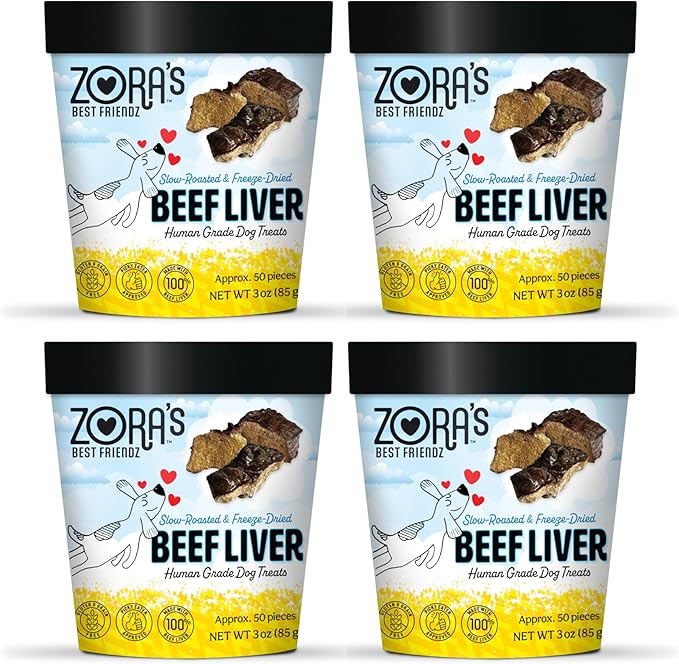 Zora's Best Friendz 100% Human Grade Freeze Dried Beef Liver Dog Treats, 3 oz. - Small, Medium & Large Dogs, Healthy, Grain-Free, Gluten-Free, No Preservatives, Made in The USA (4 Pack, Beef Liver)