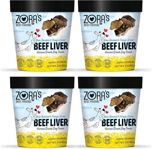 Zora's Best Friendz 100% Human Grade Freeze Dried Beef Liver Dog Treats, 3 oz. - Small, Medium & Large Dogs, Healthy, Grain-Free, Gluten-Free, No Preservatives, Made in The USA (4 Pack, Beef Liver)