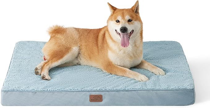 Bedsure Large Dog Bed for Large Dogs - Big Orthopedic Waterproof Dog Beds with Removable Washable Cover, Egg Crate Foam Pet Bed Mat, Suitable for Dogs Up to 75lbs, Light Blue