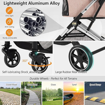 Medium Dog Stroller, Kenyone Pet Stroller for Medium Dogs Up to 55lbs, Lightweight Aluminum Frame, One Click Folding, Large Cat Stroller with No Zip Entry, Detachable Mesh, Multiple Pockets