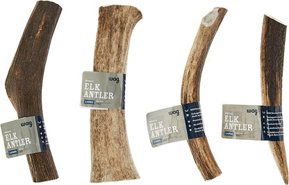 Amazon Brand - Wag Dog Elk Antler Chew, Naturally Shed, Whole, Large 8-9.5 inches (Best for Dogs 30-45 lbs), 3.60 Ounce (Pack of 4)