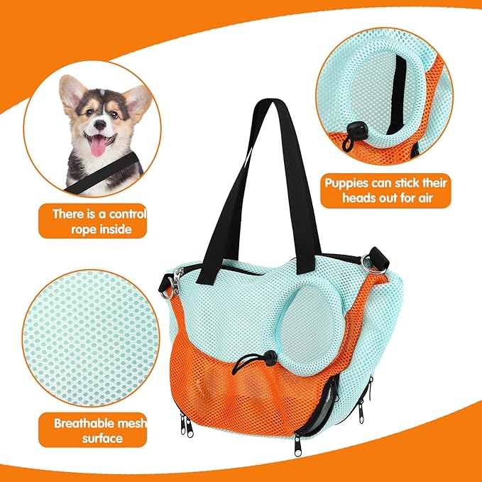 Dog Carrier Sling Adjustable Hand Free Dog Sling Carrier for Carry Small Dogs and Cats Travel Safety Harness Reversible Puppy Carrier Purse with Storage Pocket Suitable for Puppy