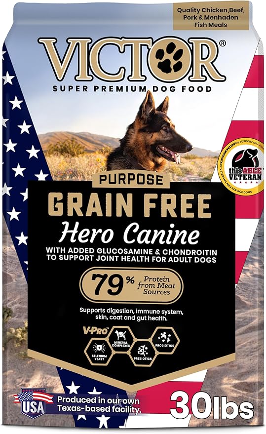 VICTOR Super Premium Dog Food  Purpose Hero Canine Kibble  Premium Gluten Free Dog Food for Active Adult Dogs  High Protein with Glucosamine and Chondroitin for Hip and Joint Health, 30lbs