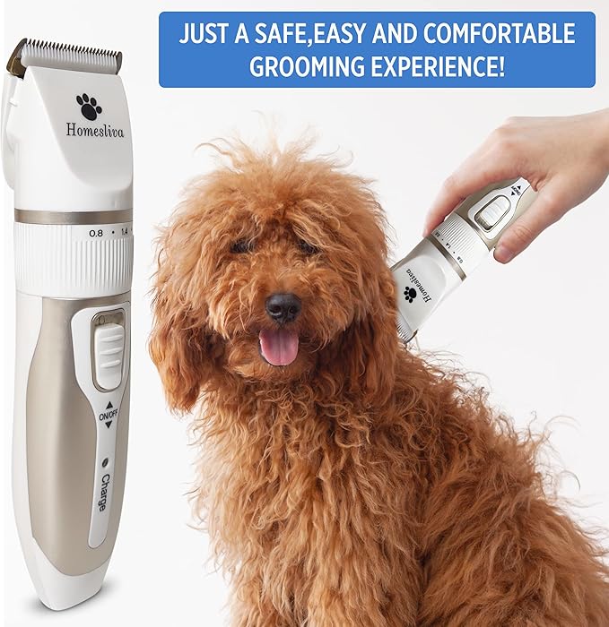 Dog Grooming Shaver Kit Clippers Low Noise Rechargeable Cordless Electric Quiet Hair Clippers Set for Dogs Cats Pets (White)