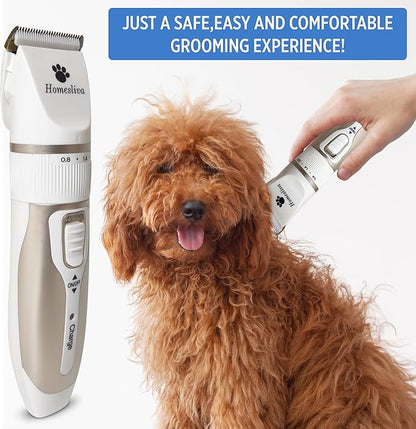 Dog Grooming Shaver Kit Clippers Low Noise Rechargeable Cordless Electric Quiet Hair Clippers Set for Dogs Cats Pets (White)