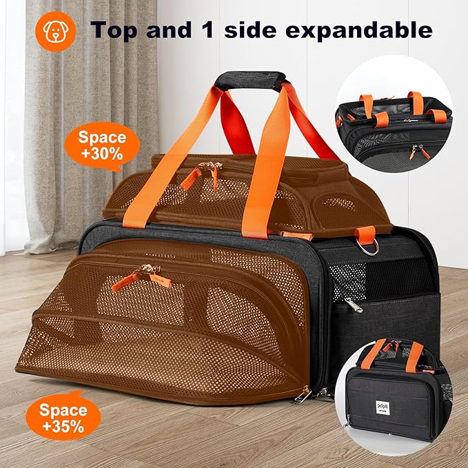 17x12x8.3 TSA Approved Expandable pet Carrier for Extra-Small Dog Under 6-8 lbs,Small-Medium cat Under 10 lbs,for jetblue and Other Airlines only Have 8.5'' Height Space underseat