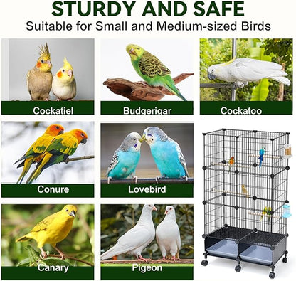 46-Inch Bird Cage, with Wooden Perches, Metal Parakeet Cage with Slide-Out Tray, Water Bottle & Feeder, Bird Cages for Parrot, Parakeets, Cockatiel, Lovebird, Pigeon and Small Mid-Sized Birds