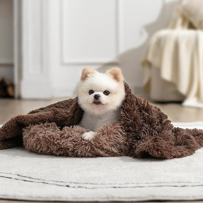 gogobunny Waterproof Plush Long Faux Fur Pet Throw Blanket Ultra Soft Fluffy Bed Couch Cover Washable - Premium Flannel Calming Blankets for Dog Puppy Cat (25x35 Inch (Pack of 1), Chocolate)