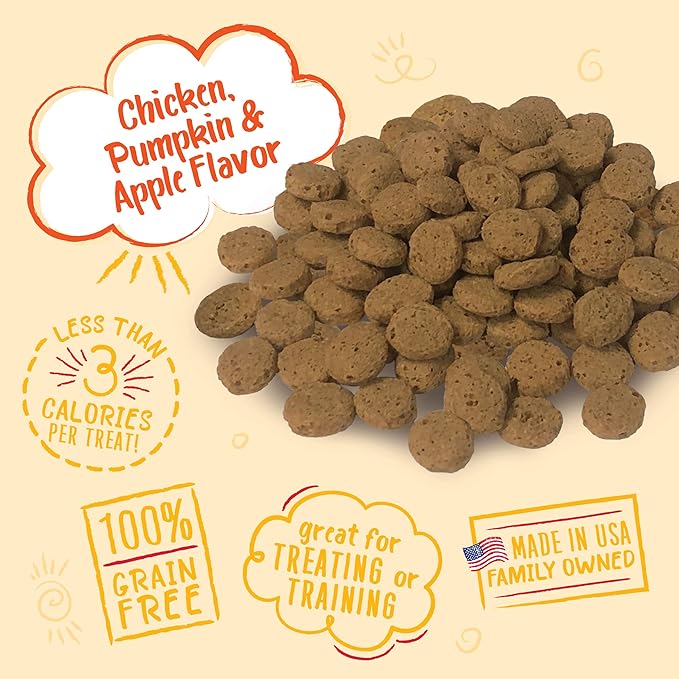 Charlee Bear Dog Treats Small Dogs Training Treats, Crunchy Low Calorie Grain Free Dog Treats, USA Made, Best for Small-Medium Breeds, Puppy Training Treats, Chicken, Pumpkin, Apple 3 Pack, 8oz Each