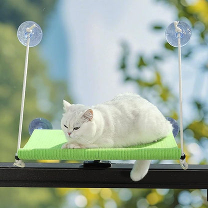 Cat Window Perch for Large Cats,Foldable Hammock with 4 Heavy Duty Suction Cups,Solid Metal Frame,Scratchable Felt Feline Bed for Sunbathing,Napping & Overlooking(Green)