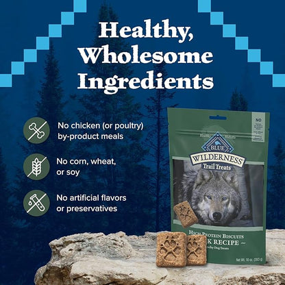 Blue Buffalo Wilderness Trail Treats High Protein Grain Free Dog Biscuits Crunchy Dog Treats, Duck Recipe, 10-oz Bag