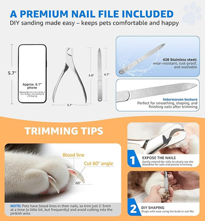 Pet Nail Clippers for Large Dogs, Wide-Opening Dog Nail Trimmer with All-Steel Material Sharp Durable Blades Built-in Spring, Professional Grooming Tool with Free Nail File for All Dogs & Cats