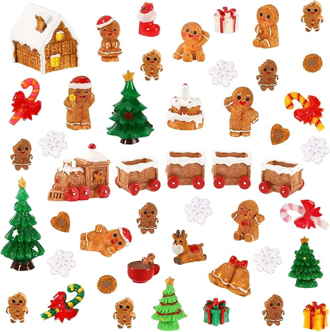 56 Pcs Mini Resin Gingerbread Men Tiny Christmas Gingerbread Man Figurines Decorations Xmas Tree for Christmas Village Snow Globe Garden Fairy Accessories Party Favors