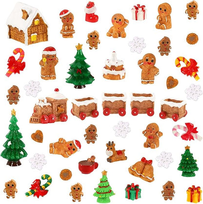 56 Pcs Mini Resin Gingerbread Men Tiny Christmas Gingerbread Man Figurines Decorations Xmas Tree for Christmas Village Snow Globe Garden Fairy Accessories Party Favors