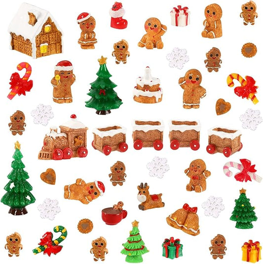 56 Pcs Mini Resin Gingerbread Men Tiny Christmas Gingerbread Man Figurines Decorations Xmas Tree for Christmas Village Snow Globe Garden Fairy Accessories Party Favors