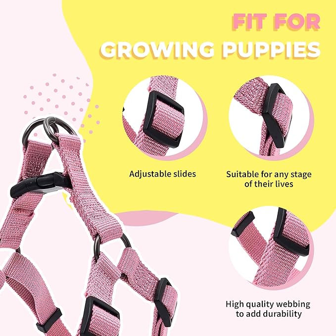 Dog Harness and Leash Set for Large Dogs Rayon Derived from Bamboo 90%, Polyester 10%, No Pull Dog Harness, Step-in Adjustable Dog Leash, Dog Harness and Leash Set for Large Dogs-Pink