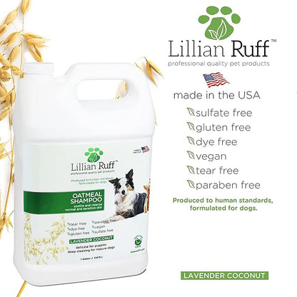 Lillian Ruff Calming Oatmeal Pet Shampoo for Dry Skin & Itch Relief with Aloe & Hydrating Essential Oils - Replenish Moisture & Deodorize - Tearless Dog Shampoo for Normal/Sensitive Skin (Gallon)