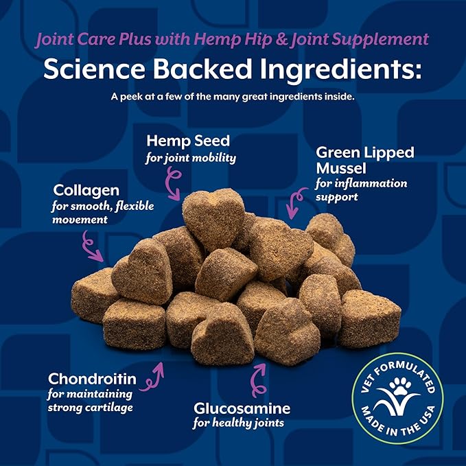 NaturVet Hemp Advanced Joint Health Dog Supplement Plus Hemp Seed  Helps Support Joint Health in Dogs  Includes, Collagen, Glucosamine, MSM, Chondroitin, Omegas  60 Ct.