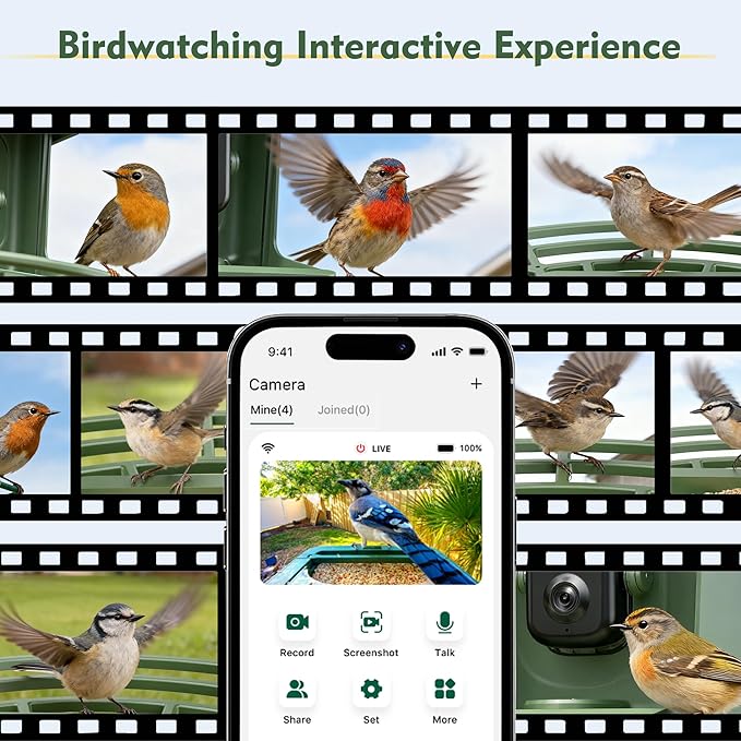 Bird Feeder with Camera, 4K UHD Video & 5G WiFi Live Stream, 32MP with AI Bird ID for 10,000+ Species, 2 Solar Powered, Birdhouse Camera for Outdoor Backyard Birdwatching Gift