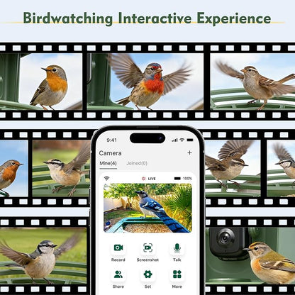 Bird Feeder with Camera, 4K UHD Video & 5G WiFi Live Stream, 32MP with AI Bird ID for 10,000+ Species, 2 Solar Powered, Birdhouse Camera for Outdoor Backyard Birdwatching Gift