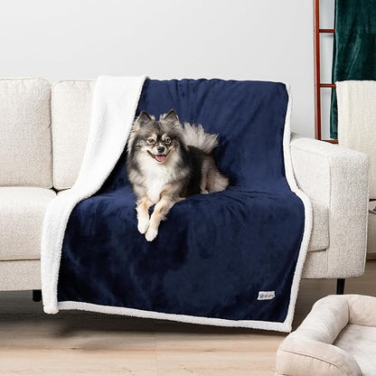 PetAmi WATERPROOF Dog Blanket for Medium Large Dog, Pet Puppy Blanket Couch Cover Protection, Sherpa Fleece Cat Blanket, Sofa Bed Furniture Protector Reversible Soft Plush Washable, 60x40 Navy Blue