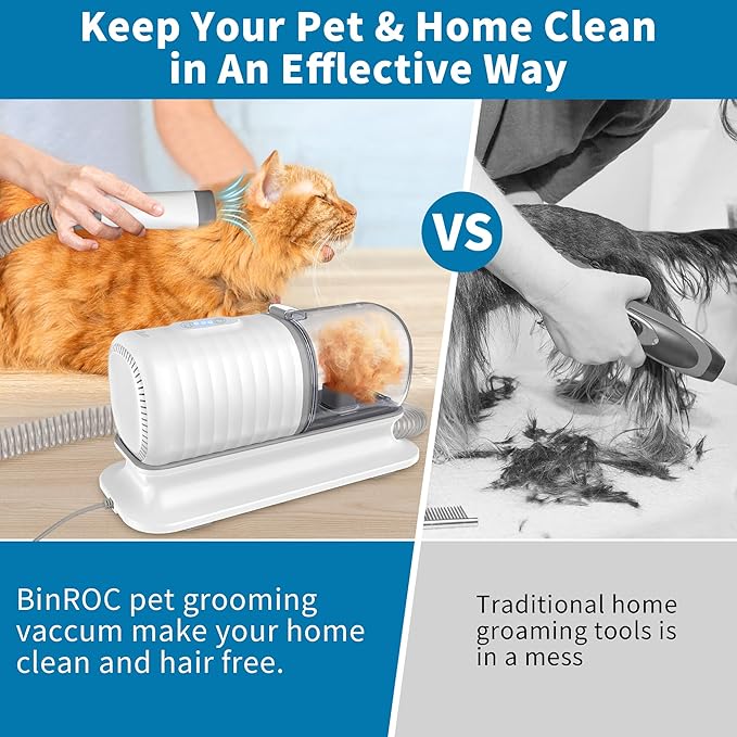 Dog Grooming Kit, Pet Grooming Vacuum with Electric Clipper & 4 Combs, Pet Hair Grooming Shedding Brush, Cleaning and Crevice Tool with 1.5 L Dust Cup Dog Hair Vacuum Home Clean