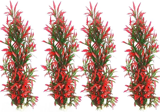 Tfwadmx Large Aquarium Plants 4 Pcs Artificial Water Seaweed for Fish Tank Decor Plastic Plant for Betta Shrimp Red About 12.5 Inch