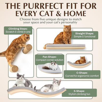 Extra Large 35.4” × 11.6” Stylish Cat Wall Shelves with Soft Cushion, Modern Wall-Mounted Cat Tree Furniture & Perch, Sturdy/Hidden Mounts, Machine Wash Cover, Sleek Design- CALLICO HAVEN Wave S-Shape