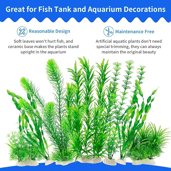 MyLifeUNIT Aquarium Plants, 20 Pack Artificial Fish Tank Plants for Aquarium Decorations (Green)