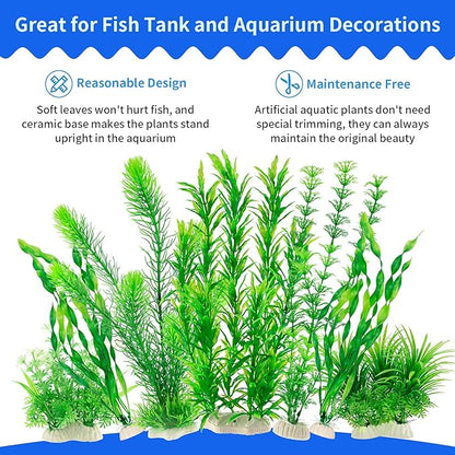 MyLifeUNIT Aquarium Plants, 20 Pack Artificial Fish Tank Plants for Aquarium Decorations (Green)