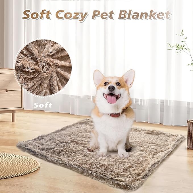 PJYuCien Fluffy Fleece Calming Pet Throw Blanket, Super Soft and Warm for Indoor Cats and Dogs, Medium 24 * 32", Machine Washable, Grey Puppy Blanket (Brown)