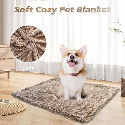 PJYuCien Fluffy Fleece Calming Pet Throw Blanket, Super Soft and Warm for Indoor Cats and Dogs, Medium 24 * 32", Machine Washable, Grey Puppy Blanket (Brown)