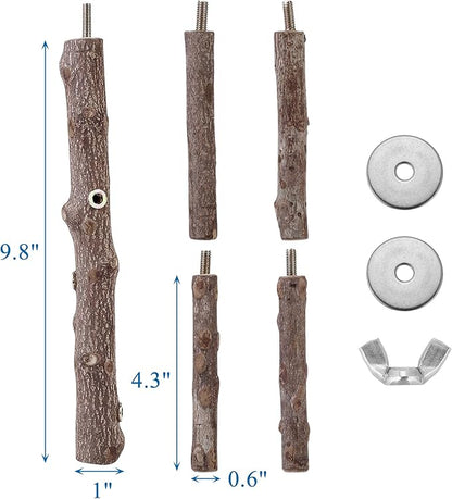 CozyCabin Bird Perch Stand Natural Wood Cage Perch Bird Cage Accessorie Toys Standing Rack for Cockatiels, Parakeets, Macaw, Small Birds Exercise Training