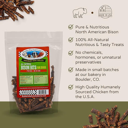 Bison Bits: Pure Bison Dog Treats - All Natural Treats for Dogs. Vet Approved, Limited Ingredient, Grain Free, Healthy & Nutritious Treats for Dogs (Bison, 8oz)