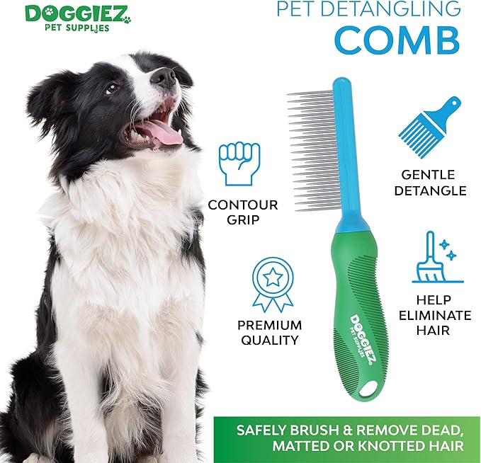 2 in 1 Detangling Comb for Long & Short Pet Fur - Metal Grooming Brush to Remove Matted, Knotted Hair