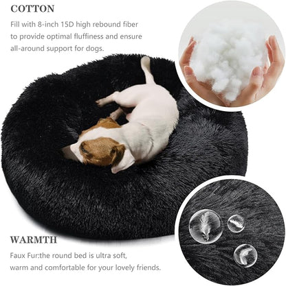 Dog Beds for Medium Dogs Washable Calming Bed for Dogs 28 Inches Black Fluffy and Soft Dog Bed Calm and Anti Anxiety Faux Fur Round Medium Sized Pet Bed for Dog